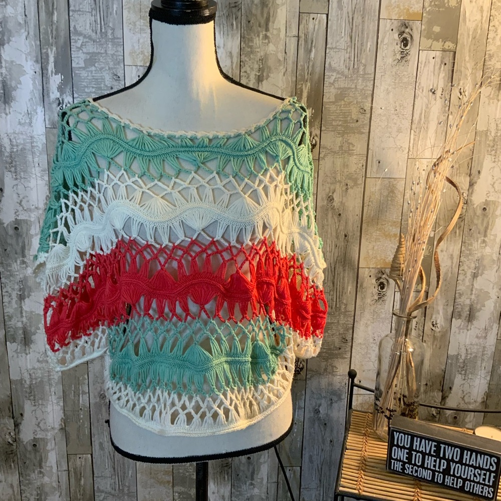 Vivid Collection open knit sweater. No material or size tag. See measurements.